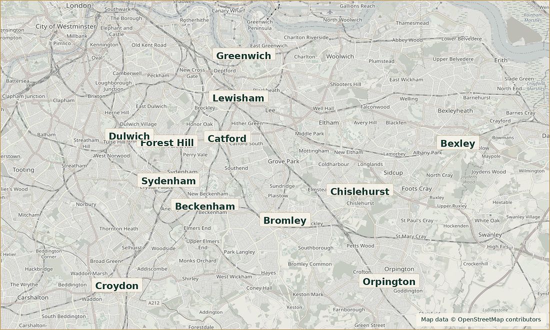 Map showing Motorstead vehicle service coverage across South East London.
